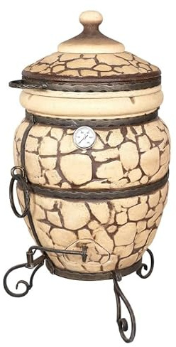 Tandoor Horno de arcilla refractaria – Parrilla de cerámica para carne, pan, pizza y verduras – Estación de barbacoa de carbón y madera para jardín y terraza – Ahumador Tanur, Grand Tandyr, Tandir