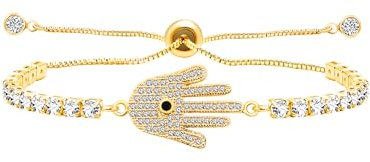 JunyiDIY Bracelet Plaqué Or Contre le Mauvais Œil, Chaîne en Zircon Tennis, Bijou Porte-Bonheur pour Femmes, Amies, Cadeau de Remise de Diplôme YA5458