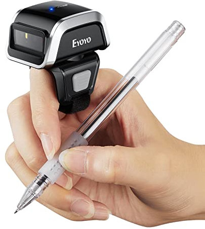 Eyoyo 2D Bluetooth Ring Barcode Scanner, Mini Wireless Wearable Finger 1D UPC QR Code Scanner with Battery Level Indicator, Handsfree Library Inventory Reader Compatible with iPad iPhone Android Phone