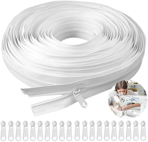 Endlos Reissverschluss, langer Spiralreißverschluss, 20 m Endlosreißverschluss mit Zipper Nylon Reißverschluss Endlos Reißverschluss Meterware mit 40 Metall Schieber für Bettwäsche Kleidung Tasche