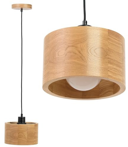 STOLARNIA PIKA Hängeleuchte - Runde Holz Schirm Pendelleuchte ∅20cm - Eiche 1xE27 - Modern Esstisch Hängelampe für Wohnzimmer, Küche, Schlafzimmer, Flur - Stilvolle Eicheholz ANTILIA