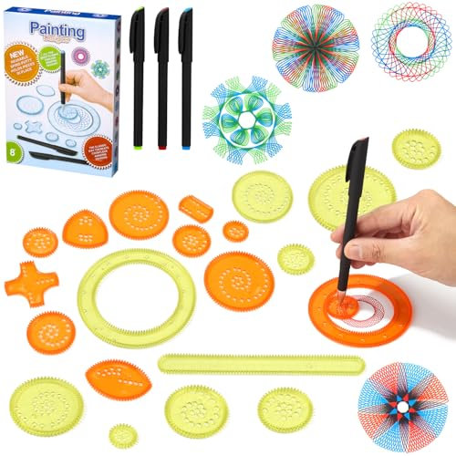 LEAZZLE Spiral Designer, 28 Stück Multifunktionales Spirograph Set,Spiral Drawing Spielzeug Set, Mandala Designer für Kinder, Spirograph Kinder ab 8, Zeichenschablonen, Malschablonen