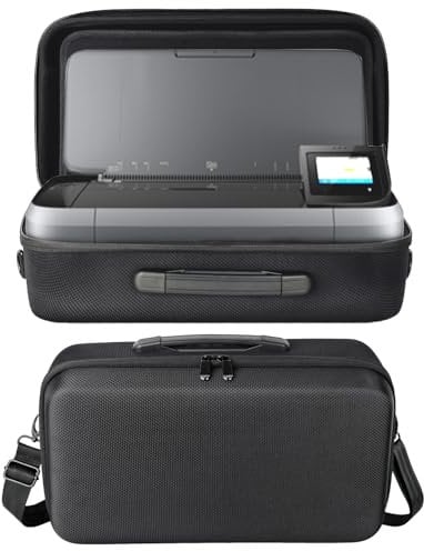Housse de transport rigide pour HP OfficeJet 250 Imprimante Tout-en-Un Portable (CZ992A) – Sacoche avec bandoulière amovible, compartiments pour accessoires et papier, protection antichoc, noire