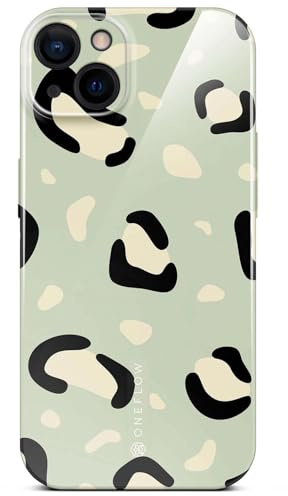 ONEFLOW für iPhone 15 Hülle mit Design Muster, Designer Case Handy Schutzhülle mit Kameraschutz, Hardcase Bedruckt dünne Handyhülle, Splash Cover, Mint Grün Leo Print