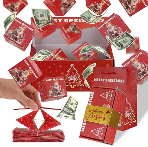 WUIOWPPIC Weihnachts Überraschungsbox Explosionsbox Pop-Up Geschenkbox Rot | Geldgeschenk Weihnachten Überraschungsbox Explosionsbox Weihnachten Surprise Box Geldexplosion Geschenkbox für Weihnachts