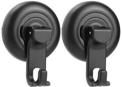 QZDAFFIC 2 Pcs Suction Hooks, Removable Vacuum Suction Cup Hooks Wreath Hanger, Heavy Duty Shower Hooks Up to 5kg for Bathroom Kitchen Window (Black)
