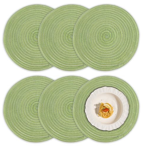 6 Pezzi da 30 cm Tovagliette Rotonde Intrecciate, Lavabili Tovagliette | Resistenti al Calore Cotone Tappetini da Pranzo in Tessuto Ideali per Decorare la Tavola, Feste Natalizie, Cene a Casa