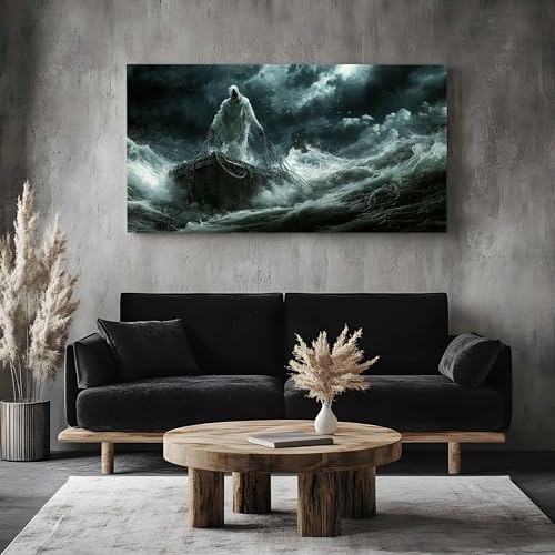 ZORYAN Bild auf Leinwand Horror Damon Groß, XXL Wandbilder Wohnzimmer | Mystisch Ozean Moderner Kunstdruck für Schlafzimmer Grusel Piratenschiff Bilder für die Wand, Wanddeko 60x120cm