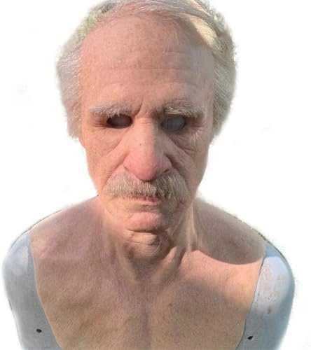 Nikou 3D-Alter-Mann-Maske für Halloween, Realistische Masken Vollkopf Gruselige Echte Menschliche Horror Latexmaske für Halloween, Maskenball, Party