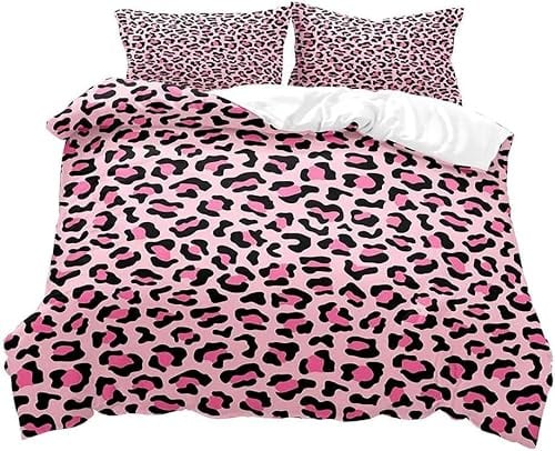 Qiwagu Housse de Couette 220x240 Animaux d'Afrique, Parure de Lit 2 Personnes Léopard Rose avec 2 Taies d'oreiller 65x65 cm, DT72