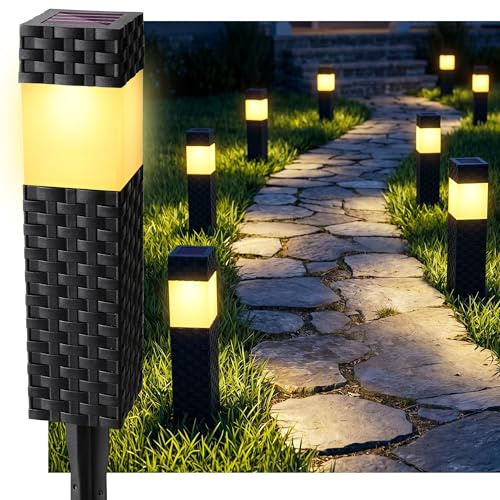 Joomer Solarlampen für Außen 8 Stück Quadrat Solarleuchten Warmweiß | Gartenleuchten Solar Wegbeleuchtung Wasserdichte Auto Ein/Aus für Garten Patio Rasen Terrasse Fahrstraßen Aussen