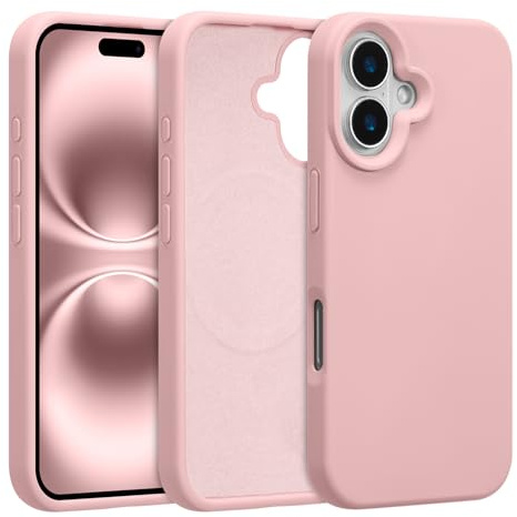 UCASONG Magnetic for iPhone 16 Plus -6.7Inch Liquid Silicone Phone Case, Compatible with MagSafe, Cute Plain Solid Color Slim Case Soft Smooth Matte Shockproof Protective Cover, Rose Pink
