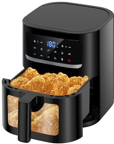 7L Friggitrice ad Aria | Friggitrice Aria con Finestra Osserv, 9-in-1 Programmi Airfryer Controllo Touch Luce integrata, 1800W Air Fryer Temperatura mas 200℃ Cottura a Basso Contenuto di Olio e Grassi