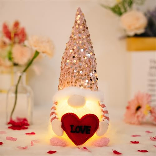 Valentinstag Wichtel Figur mit Liebesherz Dekoration Valentines GNOME Tomte Deco Tisch Süße Wichtelgeschenk für Frauen Männer Valentinstagsdeko Party Valentine Day Gift