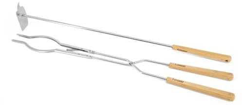 Petromax Lagerfeuerbesteck aus Edelstahl - Feuerzange & Schürhaken | Robustes Outdoor-Werkzeug mit Holzgriff für Grill, Feuerkorb & Camping. Hitzebeständig für sicheres Arbeiten an der Glut.