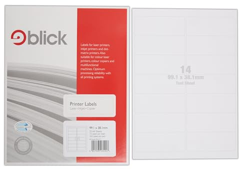 Blick Labels, White, 14 Per Sheet 25 Sheets, Rectangular, 99.1mm x 38.1mm, 350 Labels, For Home, Office, Family, School