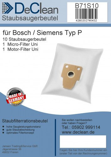 10 DeClean Staubsaugerbeutel kompatibel mit BOSCH - SIEMENS Typ P