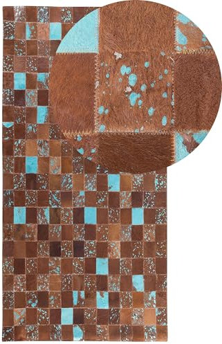Patchwork Teppich braun/blau 80 x 150 cm rechteckig Aliaga