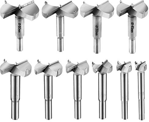 LAOYE 10 Pcs Mèche Bois 15-60mm Carbure Foret Meche à Façonner Fraise Perceuse 15mm 20mm 25mm 30mm 35mm 40mm 45mm 50mm 55mm 60mm