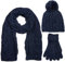 styleBREAKER Schal, Mütze und Handschuh Set, Zopfmuster Strickschal mit Bommelmütze und Handschuhe, Damen 01018208, Farbe::Dunkelblau / Schal (One Size)