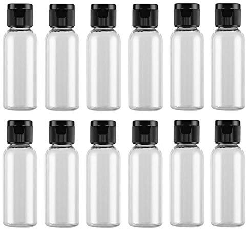 12 Pack Plastic Travel Pour Bottle with Flip Lid Empty Container Jar for Sample Emollient Shower Gel Emulsion Cosmetic Water size 30ML/1OZ