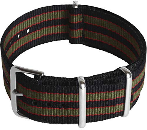 CampTeck U7074 - Nylon Ersatz Uhrenarmband Militär Uhrband (Breite 18|20|22|24mm) mit Verschlussschnalle aus rostfreiem Stahl für Spring Bar Uhren - Schwarze Rote Grüne Streifen - 22mm