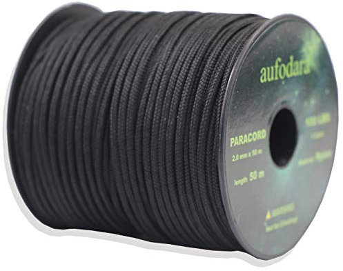 aufodara 50 Meters Paracord Schnüre 2mm Nylon Seil 1 Kern-Strängen (schwarz, 50)