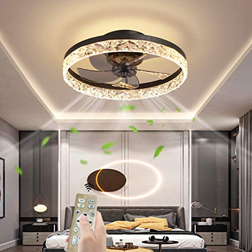OMGPFR Mute Ceiling Fan with Light LED Lighting, Luxury Acrylic Ceiling Light, Dimmable with Remote Control, Modern Quiet Ceiling Fan Lamp for Living Room Bedroom Lights, Reversible Fan,Black