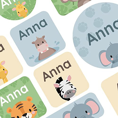 Klebekerlchen® | 33 Große Namensaufkleber in verschiedenen Größen | Beschrifte Gegenstände in Schule und Kindergarten - Dschungel-Tiere
