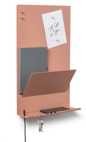 byde Wandorganizer Heke aus Stahlstruktur. 30 x 9 x 49 cm 3-in-1 Wandregal mit Magnettafel und Magneten. Tafel für Schlüssel, Zeitungen und Notizen. Beige und Rote Farbe