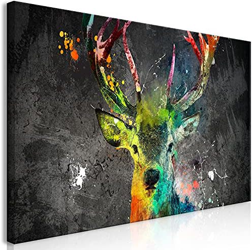 murando Wandbild Mega XXXL Tier 160x80 cm Einteiliger XXL-Format Kunstdruck zur Selbstmontage Leinwandbilder moderne Bilder DIY Wanddekoration Wohnung Deko Hirsch bunt schwarz