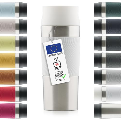 Blumtal Thermobecher 500 ml - Kaffeebecher to go aus Edelstahl - auslaufsicherer Isolierbecher kalt/heiß - Mug mit 360° Trinköffnung - Thermosbecher mit Quick-Press-Verschluss - Coffee Mug - Weiß