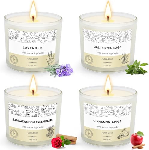 Geschenke für Frauen Duftkerzen Set im Glas Groß 250gx4er SojaWachs Kerzen für Mütter/Freunde/Freundin/Frau Lange Brenndauer Kerzenset Geburtstag Geschenkset