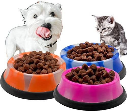 Cat & Dog Neon Anti Skid Dog Bowl Pet Food and Water Non Slip Anti Skid Stackable Pet Puppy Kitten Dishes 3 Sizes S-M-L (MEDIUM 12OZ, ORANGE)