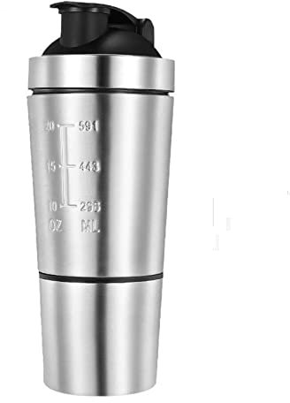 XKUN Borraccia Bollitore in Acciaio Inox Tazza Aspirante Bevanda All'Aperto Bevanda Bollitore Detalabile Doppio Strato Siero di Lamiere Proteina Polvere Polvere Shaker Bottiglia d'Acqua-Silver