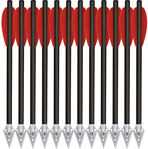PMSM 6,3 Carbon Armbrust Bolzen Pfeile mit Jagdspitze für 50 lb / 80lb Pistole Armbrust Präzisionsziel Carbon Armbrustbolzen Armbrustpfeile Pistolenarmbrust Bolzen (12stk red)