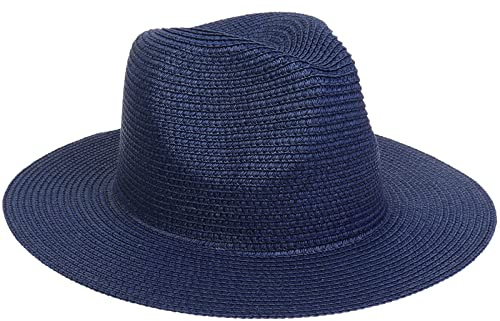 YiyiLai Chapeau de Paille Homme Femme Capeline Plage Large Bord Panama Protection de Soleil Soirée Piscine Bleu Marine