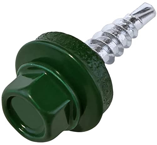 AERZETIX - C57205 - Lot de 50 Vis autoperceuse métal sur bois Ø4.8x25 mm + rondelle d'étanchéité EPDM - peint en couleur vert mousse RAL 6005 - empreinte de la tête 8 mm hexagonale - en acier