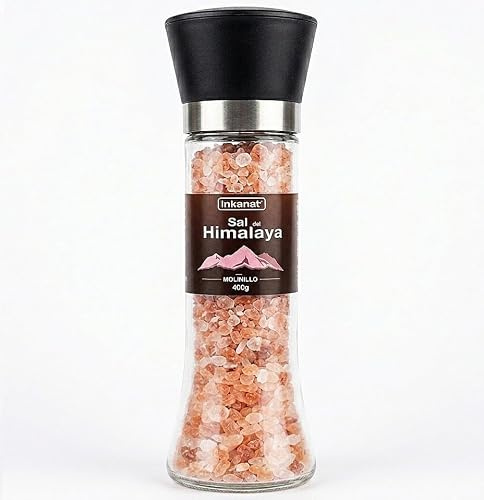 Sal Rosa del Himalaya Inkanat con Molinillo Reutilizable 200 g – Sal Gruesa Natural de Pakistán – Ideal para Carnes, Pescados, Verduras y Ensaladas