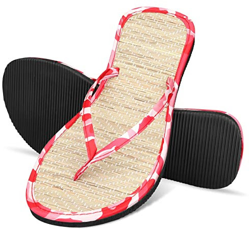 SDSAD Tongs en Paille,Flipflop,Paille pantoufles sandales lin casual home pantoufles paille tongs orteils sandales pantoufles femmes intérieur antidérapant slides couple à la maison