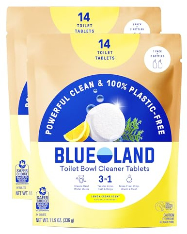 BLUELAND 100% Plastic Free Toilet Bowl Cleaner Tablets, 28ct, Lemon Cedar
