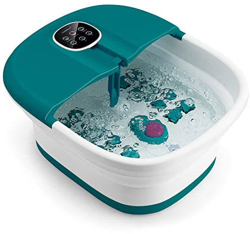 RELAX4LIFE Bañera Electrónica para Pies con Función de Masaje y Calefacción, Hidromasaje de Pies Plegable con Ruedas Shiatsu y Piedra Pómez, Temporizador 20/60min, 41/43/45℃, 500 W (Turquesa)