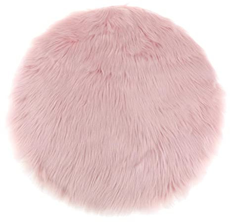 Sharplace Rundes Kunstpelz Sitzkissen, Zotteliges Schaffell, Teppich, Foto Requisiten, Rosa 40 cm