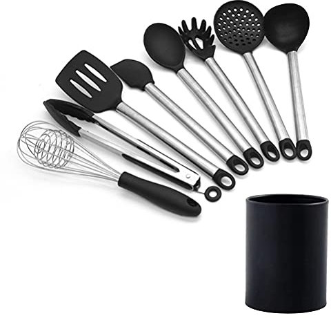 Juego de utensilios de cocina de 8 piezas Mango de acero inoxidable Utensilios de cocina Espátula antiadherente Herramientas de cocina Accesorios Juego de cocina de silicona Juego de espátulas (Set