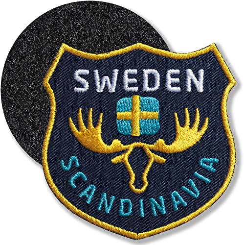 Klettpatch - Schweden Skandinavien 60 x 61 mm gestickt/Klett Patch Patches Abzeichen Aufnäher Applikation zum aufkleben aufnähen auf Kleidung Rucksack Tasche (Navy)