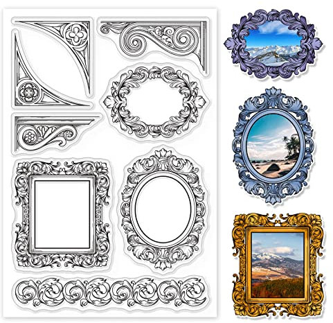 GLOBLELAND Klare Stempel für Retro-Rahmen und -Ecken für Scrapbooking im europäischen Stil architektonische barocke Bordüren transparente Silikonstempel für die Herstellung von Karten Fotoalbum