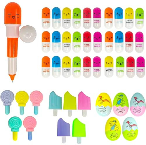 XTUDOU 45 Stück Mini Kapsel Stifte Pillen, Nette Lustige Mini Kapsel Kugelschreiber, Kreativ und NüTzlich Druckkugelschreiber für Schule, Bürobedarf, Schreibwaren, Geschenk
