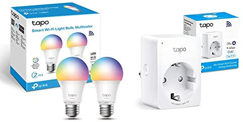 TP-Link Tapo L530E 2-Pack - Bombilla LED inteligente Wi-Fi, multicolor, regulable, E27, 8.7 W 806 lm, compatible con Alexa y Google Home & 【Nuevo】 Tapo P110 - Mini Enchufe Inteligente Wi-Fi