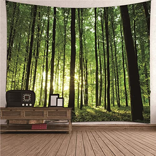 ANAZOZ Wandteppich Waldmotiv, Wandbehang Sonnenschein Baum Grün 240x220cm Wandteppich für Schlafzimmer Wohnzimmer