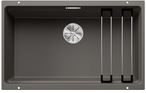 BLANCO ETAGON 700-U - Fregadero de granito de color gris silcán, tipo de montaje: bajo encimera, para armarios inferiores de 80 cm de ancho, concepto de sistema inteligente con rieles ETAGON